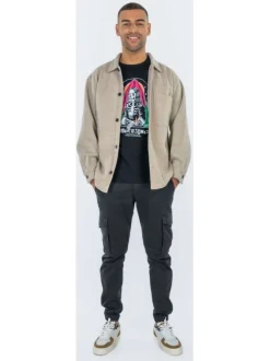 Pantalon Cargo noir uni à coupe ample et une fermeture zippée boutonnée