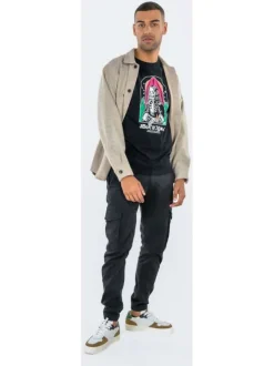 Pantalon Cargo noir uni à coupe ample et une fermeture zippée boutonnée
