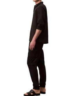 Pantalon cargo noir uni à coupe slim et à ourlets élastiqués