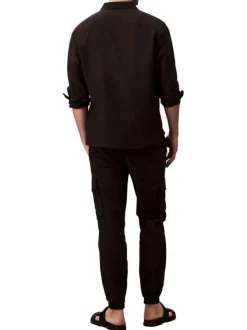 Pantalon cargo noir uni à coupe slim et à ourlets élastiqués