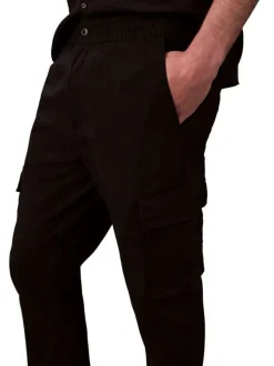 Pantalon cargo noir uni à coupe slim et à ourlets élastiqués