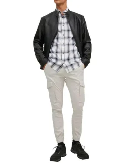 Pantalon Cargo Paul écru uni avec une coupe droite et des passants