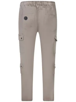 Pantalon cargo taupe uni avec une coupe droite et une taille élastiquée