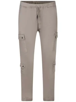Pantalon cargo taupe uni avec une coupe droite et une taille élastiquée