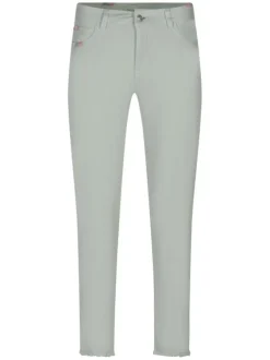 Pantalon Charles en coton pistache uni avec une coupe droite et 5 poches