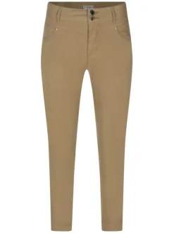 Pantalon Charlise en coton beige uni à coupe droite et taille intermédiaire
