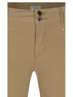 Pantalon Charlise en coton beige uni à coupe droite et taille intermédiaire