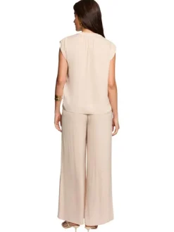 Pantalon chino beige clair uni avec une coupe large et de multiples poches