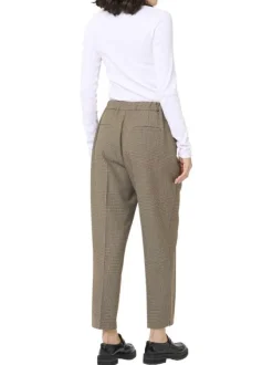 Pantalon chino beige à motif pied de poule avec une coupe slim