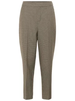 Pantalon chino beige à motif pied de poule avec une coupe slim