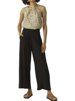 Pantalon Chino beige à taille élastiquée pourvu d'un motif abstrait