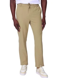 Pantalon chino beige uni avec une coupe ajustée à zip et à bouton