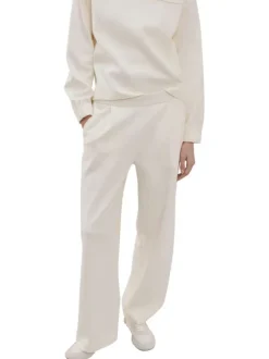 Pantalon chino beige uni avec une coupe droite et une taille élastiquée