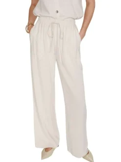 Pantalon chino beige uni avec une coupe flare et une taille élastiquée