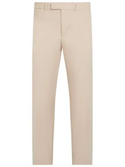 Pantalon Chino beige uni en coton avec une coupe droite et des passants pour ceinture