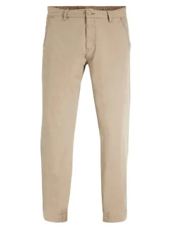 Pantalon chino beige uni en coton avec une coupe droite et 4 poches