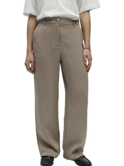 Pantalon chino beige uni pourvu d'une coupe bootcut et d'un bouton à la taille