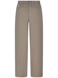 Pantalon chino beige uni pourvu d'une coupe large et d'une taille haute