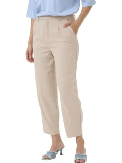 Pantalon chino beige uni taille haute pourvu d'une coupe ajustée