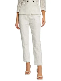 Pantalon chino blanc en dentelle à coupe cigarette et taille intermédiaire