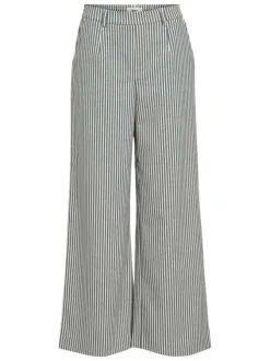 Pantalon chino blanc à rayures pourvu d'une coupe bootcut et d'une taille haute