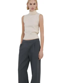 Pantalon chino bleu gris uni avec une coupe droite et une taille élastiquée