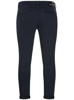 Pantalon chino bleu marine en coton mélangé uni à coupe slim et cordon de serrage à bouts métalliques