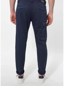 Pantalon chino bleu marine en coton mélangé uni à coupe slim et cordon de serrage à bouts métalliques