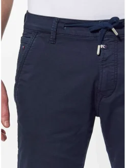 Pantalon chino bleu marine en coton mélangé uni à coupe slim et cordon de serrage à bouts métalliques