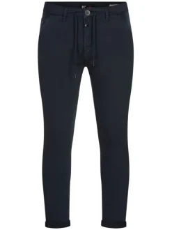 Pantalon chino bleu marine en coton mélangé uni à coupe slim et cordon de serrage à bouts métalliques