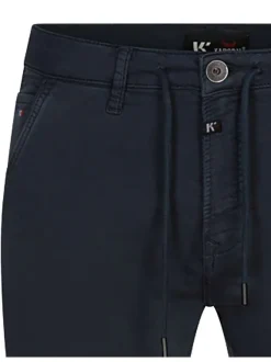 Pantalon chino bleu marine en coton mélangé uni à coupe slim et cordon de serrage à bouts métalliques