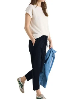 Pantalon chino bleu marine uni avec une coupe droite et une taille élastiquée