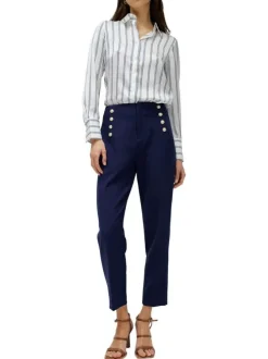 Pantalon chino bleu marine uni à coupe slim avec des boutons décoratifs