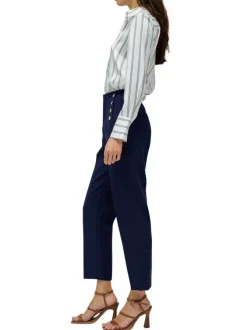 Pantalon chino bleu marine uni à coupe slim avec des boutons décoratifs