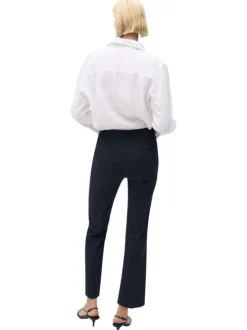 Pantalon chino bleu marine uni à coupe slim et à taille haute