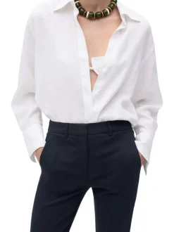 Pantalon chino bleu marine uni à coupe slim et à taille haute