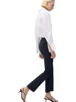 Pantalon chino bleu marine uni à coupe slim et à taille haute