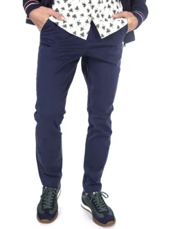 Pantalon Chino bleu uni à coupe droite et fermeture zippée boutonnée