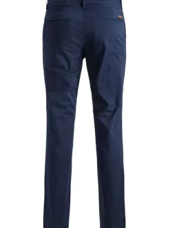 Pantalon Chino bleu uni à coupe droite et fermeture zippée boutonnée