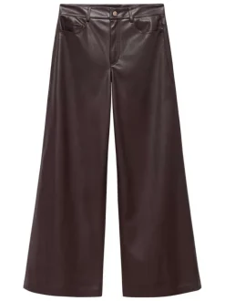 Pantalon chino bordeaux enduit à coupe bootcut avec 5 poches