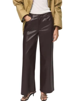 Pantalon chino bordeaux enduit à coupe bootcut avec 5 poches