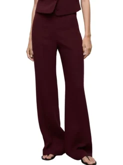 Pantalon chino bordeaux uni à coupe large et taille haute fermé par un zip