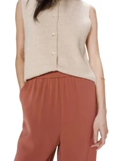 Pantalon chino brique uni avec une coupe droite et une taille élastiquée