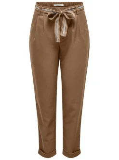 Pantalon chino camel uni avec une coupe droite et une ceinture à la taille