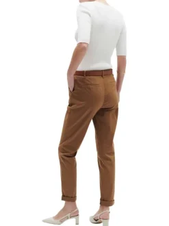 Pantalon chino camel uni avec une taille intermédiaire et 2 poches