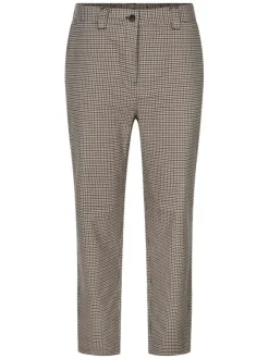 Pantalon chino caramel à motif pied de poule avec une coupe slim