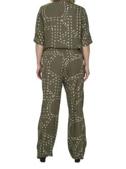 Pantalon Chino Carphoebe Life Wide Ankel kaki imprimé coupe bootcut