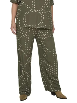 Pantalon Chino Carphoebe Life Wide Ankel kaki imprimé coupe bootcut