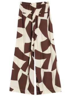 Pantalon chino chocolat et écru avec des motifs et une coupe flare