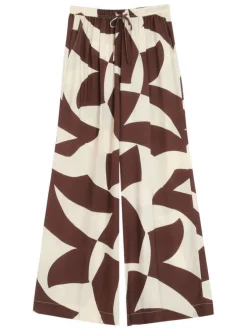 Pantalon chino chocolat et écru avec des motifs et une coupe flare